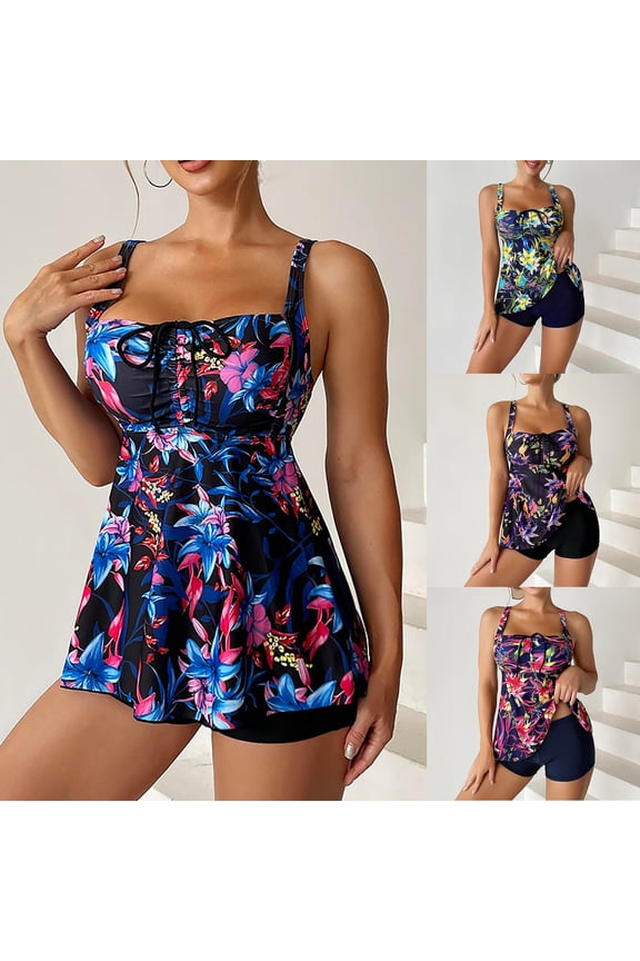 Women'S Plus Size Two Piece Casual Sleeveless Swimsuits Color Block Boat Neck Surfing Swimwear Lightweight Women'S New Fashion Split Swimsuit Bikini Swimsuit Yellow