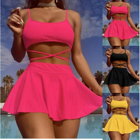 Jacenvly Women'S Plus Size Two Piece New Style Sleeveless Swimsuit Solid Boat Neck Surfing Swimwear Lightweight Women'S Color Swimsuit Backless Split Swimsuit Black