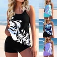 thumbnail image 1 of Jacenvly Women'S Plus Size Two Piece Clearance New Style Sleeveless Swimsuits Contrast Color Round Neck Surfing Swimwear Quick Drying Women Plus Size Print Bowknot Set Two-Piece Shorts Purple, 1 of 7