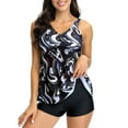 thumbnail image 1 of Jacenvly Women'S Plus Size Two Piece New Style Sleeveless Swimsuits Contrast Color V-Neck Surfing Swimwear Satiny Women'S 2024 Spring Plus Size Skirt Style Two-Piece Swimsuit Suit Black, 1 of 8