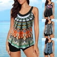 thumbnail image 1 of Jacenvly Women Tankini Set Two Piece Fashion Sleeveless Swimsuit Contrast Color V-Neck Surfing Swimwear Satiny Women Two Piece Suits Floral Print Tank with Boyshorts Swimming Suits Black, 1 of 8