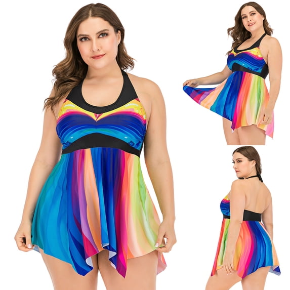Jacenvly Women Tankini Set Two Piece Fashion Sleeveless Swimsuit Gradient Color Crewneck Surfing Swimwear Lightweight Women Split Swimsuit Bikini Beachwear Swimwear Suit Skirt Multicolor