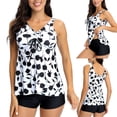 thumbnail image 1 of Jacenvly Women Tankini Set Two Piece New Style Sleeveless Swimsuit Contrast Color V-Neck Surfing Swimwear Soft Ladies Flower Heart Print Back Cutout Swimming Trunks Sling Women Split White, 1 of 9
