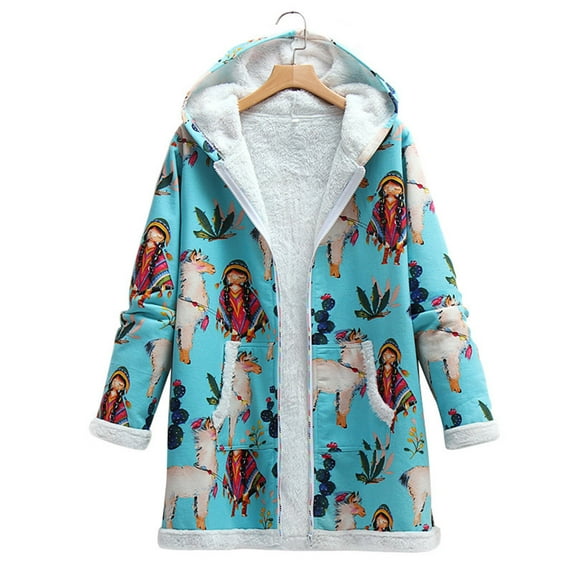 Jacenvly Women Winter Coats Soft Warmth Cotton Jackets for Women Print Hooded Zipper Pocket Short Dresses for Women Casual Trendy Womens Long Sleeve Tops