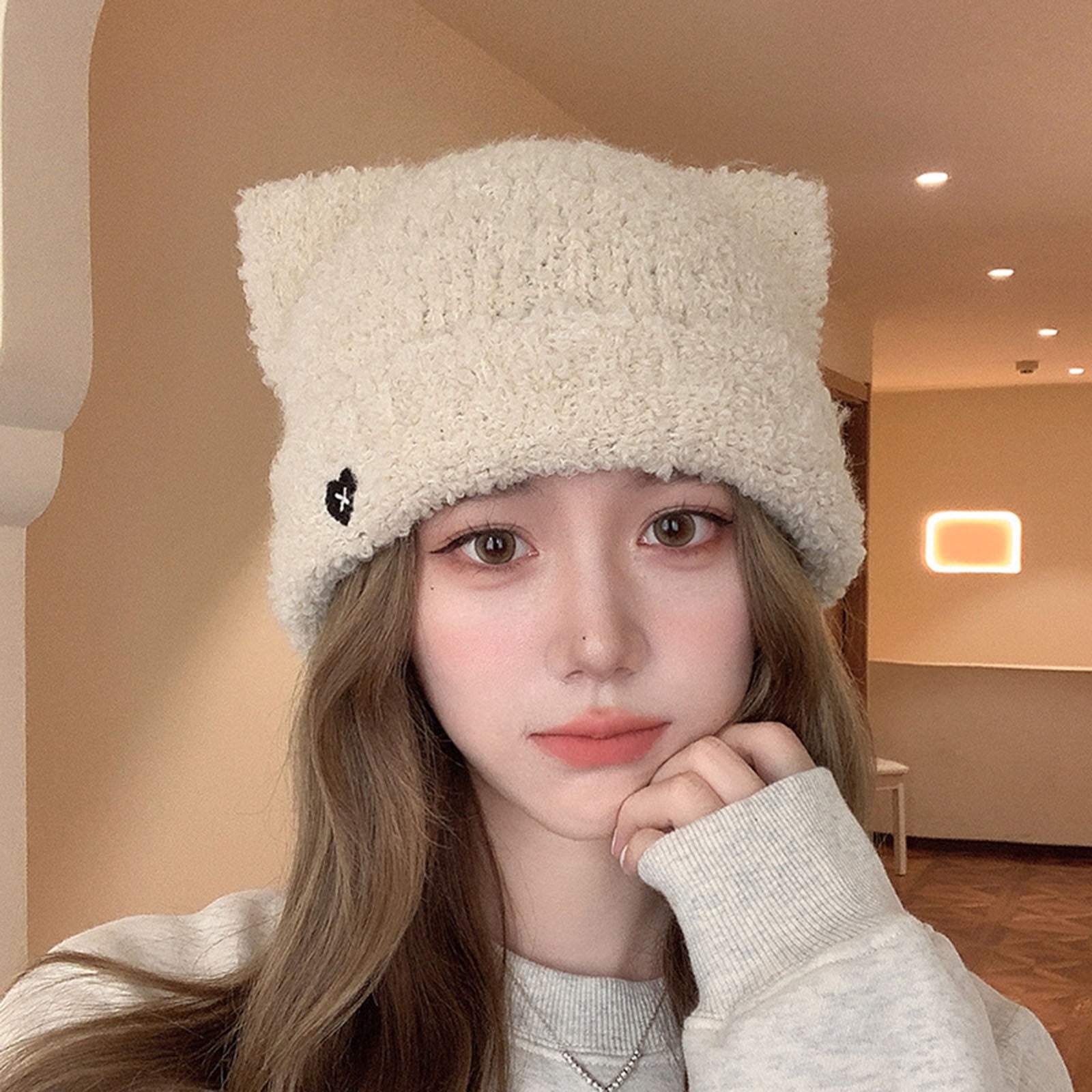 Cat Ear Knit Beanie - Cable Rib Braided Skull Cap For Women, Winter Hat, One Size Fits Most - View #11