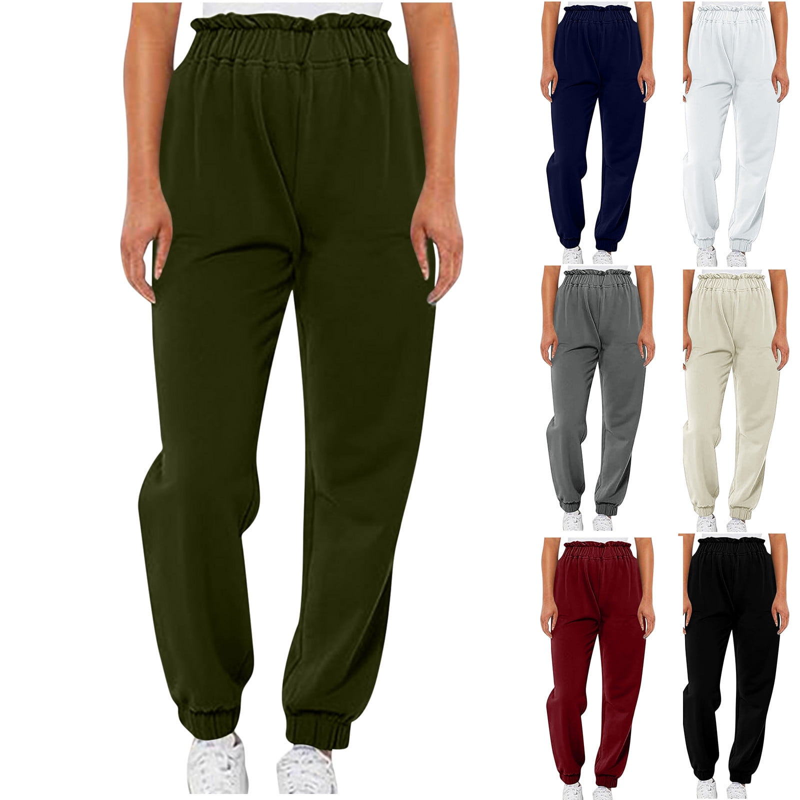 Jacenvly Women's Pants Clearance Harem Pants Long High Waisted Plain