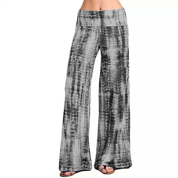 Jacenvly Womens Bell Bottom Leggings Junior Plus Size Fashion Misses Print Lightweight and Breathab Casual Loose Trouser Wide Leg Pants