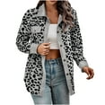 thumbnail image 1 of Jacenvly Womens Flannel Jacket Leopard Print Shacket Jacket Soft Comfortable Long Sleeve Winter Coats Lapels Pocket Button up Shirts for Women New Style Thigh Length Tops, 1 of 5