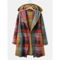 thumbnail image 1 of Jacenvly Womens Winter Jacket Plaid Fleece Jacket Comfort Warmth Long Sleeve Overcoat Hoodlies Pocket Coats Leisure Fashion Knee Length Tops, 1 of 7