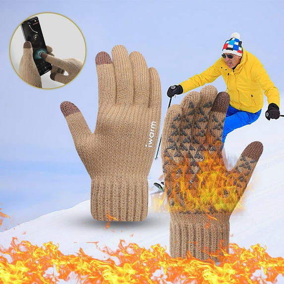 Jacenvly Womens Gloves Winter Winter Knit Gloves Warm Full Men Women with Upgraded Screen -Slip Glove Fleece Lined