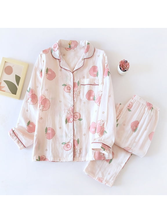 Womens Pajamas Light Breathable Pajamas for Women Set 2 Pajamas Sets Cotton Pyjama Pajamas Sleepwear Sets Spring Summer Homewear Pink