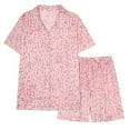 thumbnail image 1 of Jacenvly Womens Pajamas Soft Comfortable Cotton Pajamas for Women Button Short Sleeve Tops Loose Printing Shorts Home Clothing Pajamas Set Pink, 1 of 2
