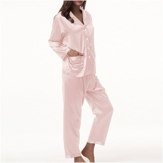 Jacenvly Womens Pajamas Soft Comfortable Women'S Nightgowns & Sleepshirts Homewear Long-Sleeve Tops Trousers Color Night Pajamas Suits Watermelon Red