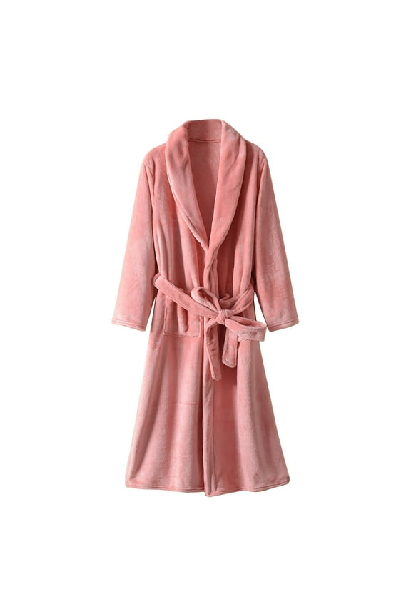 Womens Pajamas Soft Comfortable Women'S Nightgowns & Sleepshirts Warm and Solid Flannel Nightgown with Belt Pocket Long Nightgown Orange