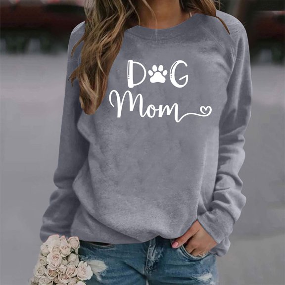 Jacenvly Womens Plus Size T-Shirts Crewneck Sweatshirt Casual Long Sleeve Shirt Soft Comfort Letter Print Women'S Printed T-Shirt Blouse Tops Sweatshirt Gray