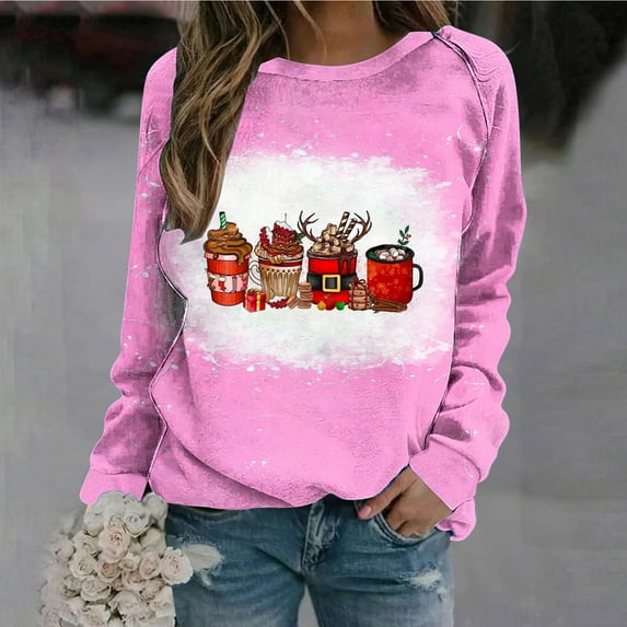 Jacenvly Womens Plus Size T-Shirts Crewneck Sweatshirt Long Sleeve Shirt Soft Comfort Print Women Casual Full Sleeve Tops Loose Shirts Blouse Valentine'S Day Graphic Pink