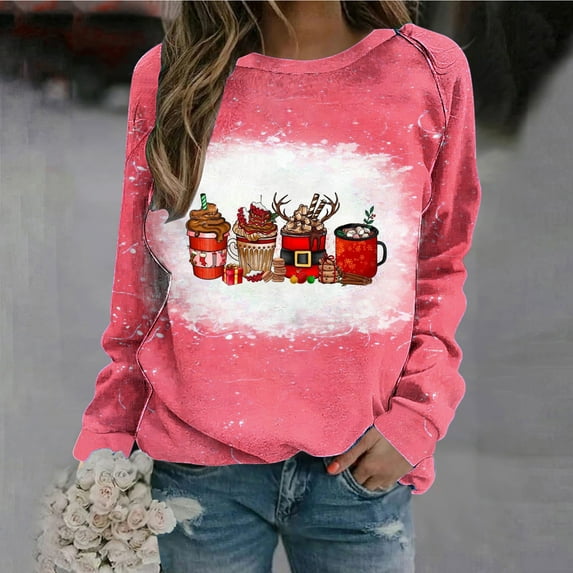 Jacenvly Womens Plus Size T-Shirts Round Neck Blouse Long Sleeve Shirt Soft Comfort Contrast Color Women Casual Full Sleeve Tops Loose Shirts Valentine'S Day Graphic Sweatshirt Red