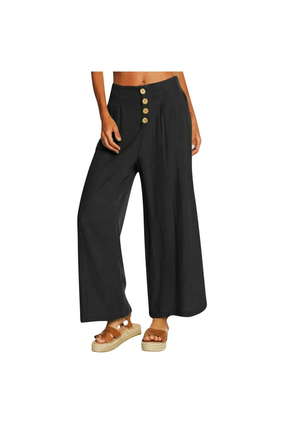 Womens Stretch Denim Capris Leggings Misses Casual Solid High Waist Loose Pocket Straight Buttons Long Pants