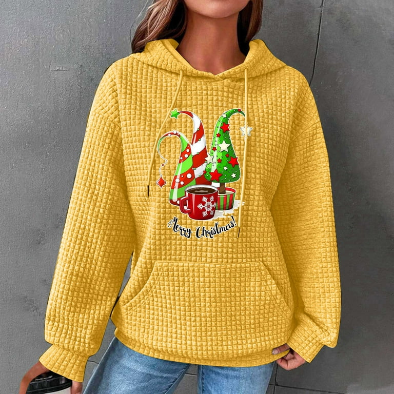 Jacenvly Womens Sweatshirts Graphic Clearance Long Sleeve Christmas Print  Womens Tops Casual Trendy Comfort Warmth Sweatshirt for Women Drawstring  Hoodie and Kangaroo Pocket Pullover 