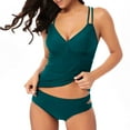 thumbnail image 1 of Jacenvly Womens Tankini Swimsuits 2 Piece Breathable Women's Fashionable and Suspender Top and Pants Split Swimsuit Set Solid V-Neck New Style Beach Dresses for Women Casual Summer Green, 1 of 9