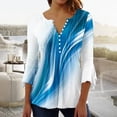 thumbnail image 1 of Jacenvly Womens Tops 3/4 Sleeve Misses Fold Printed Regular Misses V Neck Button Tops Summer and Fall Blouse, 1 of 5