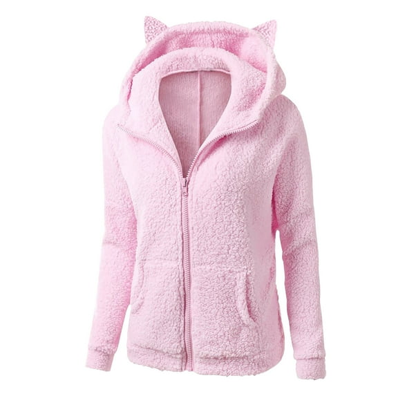 Jacenvly Womens Winter Coats Soft Warm Plush Jackets for Women Solid Hooded Zipper Pocket Short Dresses for Women Casual Trendy Womens Long Sleeve Tops