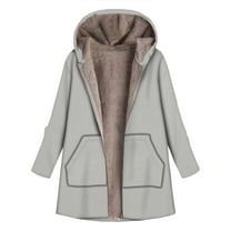 Jacenvly Womens Winter Coats Solid Fleece Jacket Thickened Warm Long Sleeve Outerwear Hoodlies Zip-Up Pocket Jacket Casual Trendy Long Tops