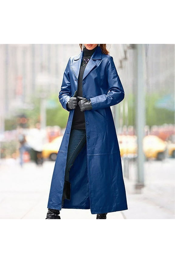 Womens Winter Coats Solid Leather Jacket Comfort Warmth Long Sleeve Overcoat Lapels Button Pocket Jacket Leisure Fashion Below The Knee Blouse