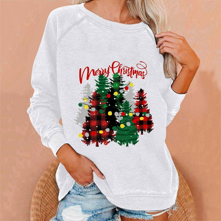 Jacenvly Sweatshirts For Women Clearance Long Sleeve Christmas Print Womens  Sweatshirts Crewneck Loose Casual Soft Comfort Pullover Sweaters For Women  