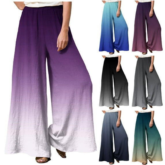 Jacenvly wide leg pants for women Extra Long High Waisted Contrast womens pants Fashion Casual Solid Color Fold Loose Full Length Pants