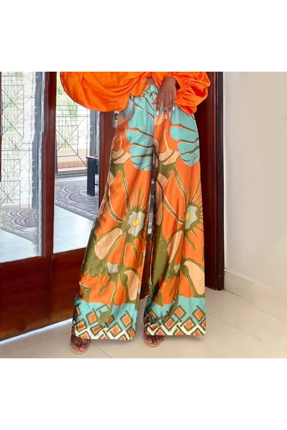 wide leg pants for women Extra Long High Waisted Print Trousers for Women Color Versatile Straight Slender Loose Leg Pants
