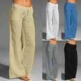 thumbnail image 1 of Jacenvly wide leg pants for women Extra Long Mid Waisted Pocket Plain women's pants Casual Cotton Linen Elastic Waist Wide Leg Pants, 1 of 10