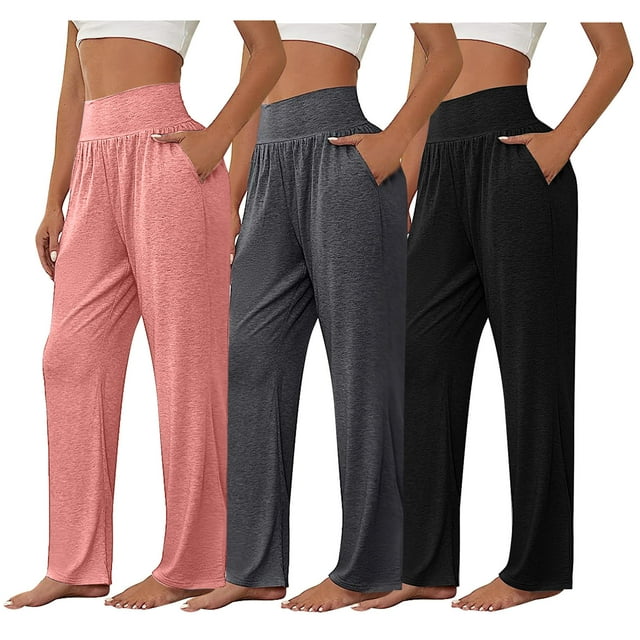Jacenvly wide leg pants for women Clearance Extra Long High Waisted Pocket Plain womens pants