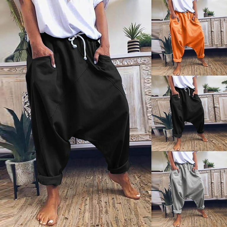 Jacenvly women's pants Clearance Straight-Leg Pants Long High Waisted  Drawstring Pocket Plain Trousers for Women Casual Loose Solid Color Elastic  Waist Comfortable Ankle-Length Pants 
