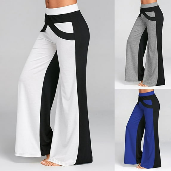 Jacenvly women's pants Extra Long Mid Waisted Print women's pants Patchwork Bell Bottoms Flare Trousers Wide Leg Yoga Pants