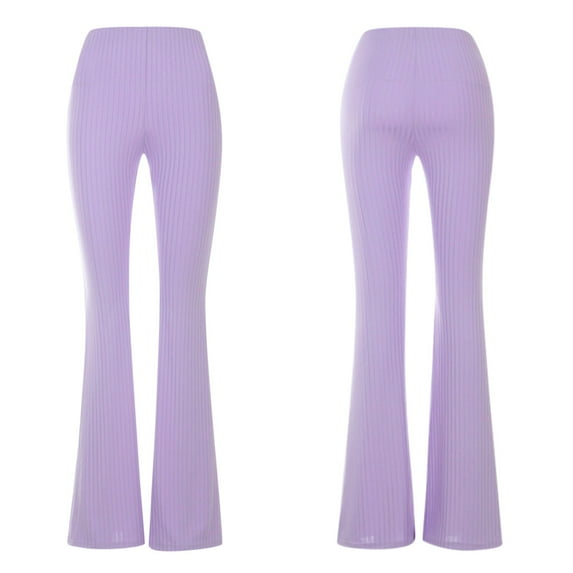Jacenvly women's pants Flared Pants Extra Long Elastic Waisted Plain Formal Trousers for Women Spring Purple Casual Elastic High Waist Trousers