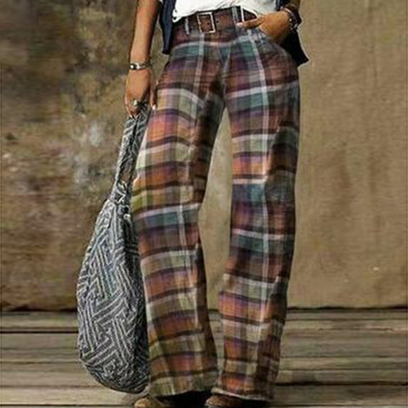 Jacenvly women's pants Long Mid Waisted Pocket Square women's pants Casual Geometric Retro Ladies Straight Trousers