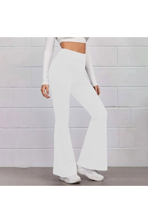 women's pants Straight-Leg Pants Extra Long High Waisted Pocket Plain Trousers for Women Casual Slim High Elastic Waist Solid Color Sports Yoga Flare Pants