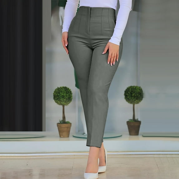 Jacenvly women's pants Suit Pants Long High Waisted Pocket Plain Formal Trousers for Women Fashionable Slim Fitting Casual Color Pants