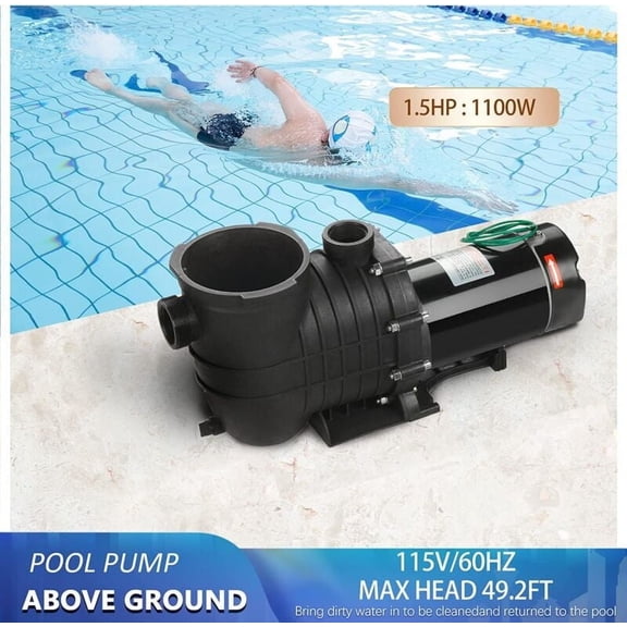 Jacgood 1.5 HP 110-120V/220-240V Inground/Above Ground Swimming Pool Pump, Dual Voltage Self Primming Pool Pump with Strainer Filter Basket & Drain Plug, 1100W 60HZ Silent Operation