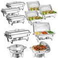 thumbnail image 1 of Jacgood 10 Pack Chafing Dish Rectangular 8QT Full Pan×6+1/3 Pan×2+Round 5QT×2 Chafers Stainless Steel Catering Buffet Warmer Set for Parties,Events,Wedding,Dinner, 1 of 10