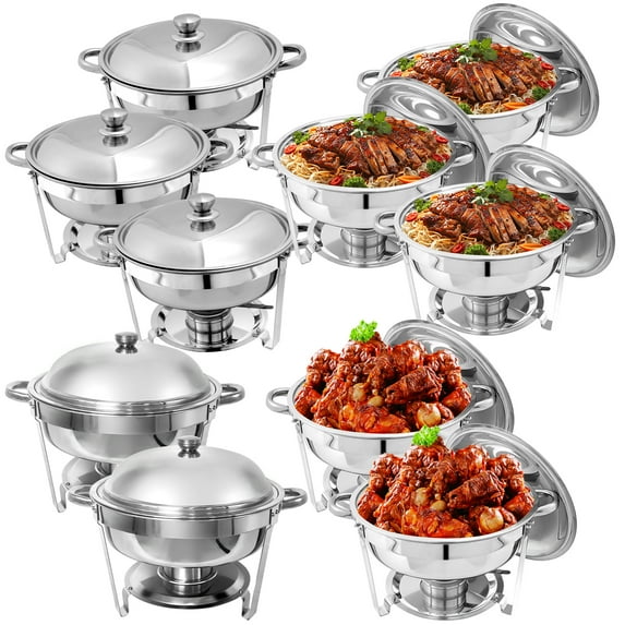 Jacgood 10 Pack Chafing Dish Round 5QT×6+Round 6QT×4 Chafers Stainless Steel Catering Buffet Warmer Set for Parties,Events,Wedding,Dinner