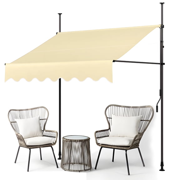 Jacgood 118.1"×47.2" Retractable Patio Awning, Manual Crank Handle Sunshade Shelter, Outdoor Canopy for Deck, Adjustable Height Ranging 78.7 to 118.1 in, Suitable for Patio/Balcony/Yard,Beige
