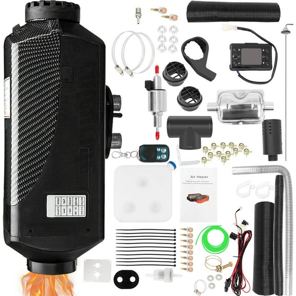 Jacgood 12V Diesel Air Heater,Digital Display 5KW for Car Trucks Motor-home Boat Bus Can(with LCD Monitor, Tank & Silencer),Black