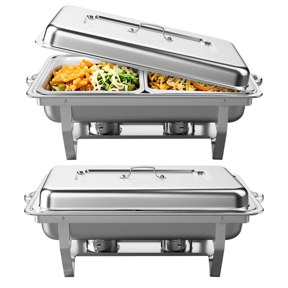 Jacgood 2 PACK Chafing Dish Buffet Set 9 Qt Catering Warmer Set, for Dinners, Catering, Buffet and Weddings Silver
