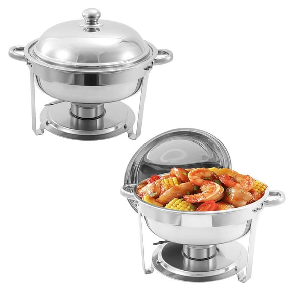 Jacgood 2 Pack 6QT Chafing Dish Buffet Set, Round Buffet Servers and Warmers Set, Silver Stainless Steel Food Warmer with Lid for Party