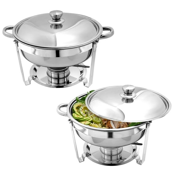 Jacgood 2-Pack Chafing Dish Buffet Set, 5QT Round Buffet Servers and Warmers Set, Stainless Steel Catering Food Warmer with Lid & Holder for Party Home Garden Wedding