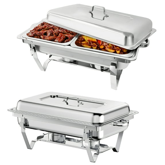 Jacgood 2-Pack Half Size 8 Qt. Stainless Steel Chafing Dishes with Durable Frames