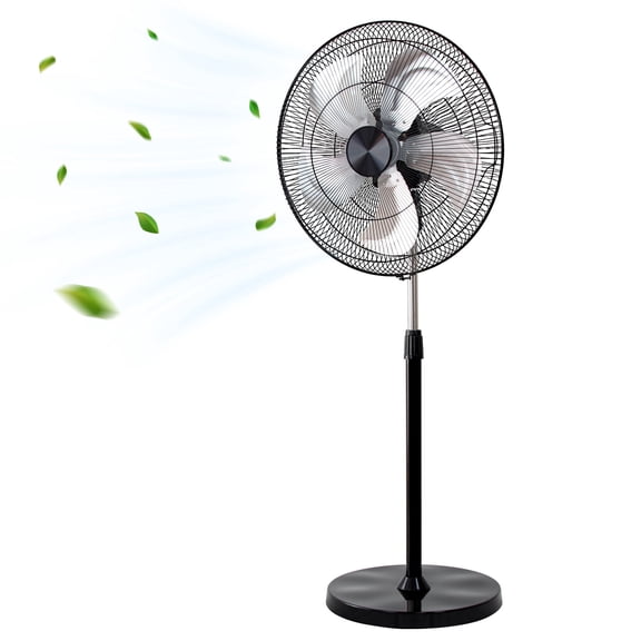 Jacgood 20 Inch High Velocity Pedestal Fan, 5-Speed Oscillating Heavy Duty Metal Floor Fan, Adjustable Height 38.650 in Standing Fan, 10240 CFM Overheat Protection for Garage Home Bedroom, Black