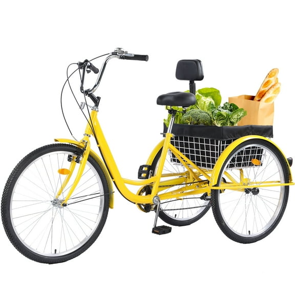 Jacgood 24" Adult Tricycle, Carbon Steel 3 Wheel Bikes 7 Speed Trikes with Shopping Basket for Adult
